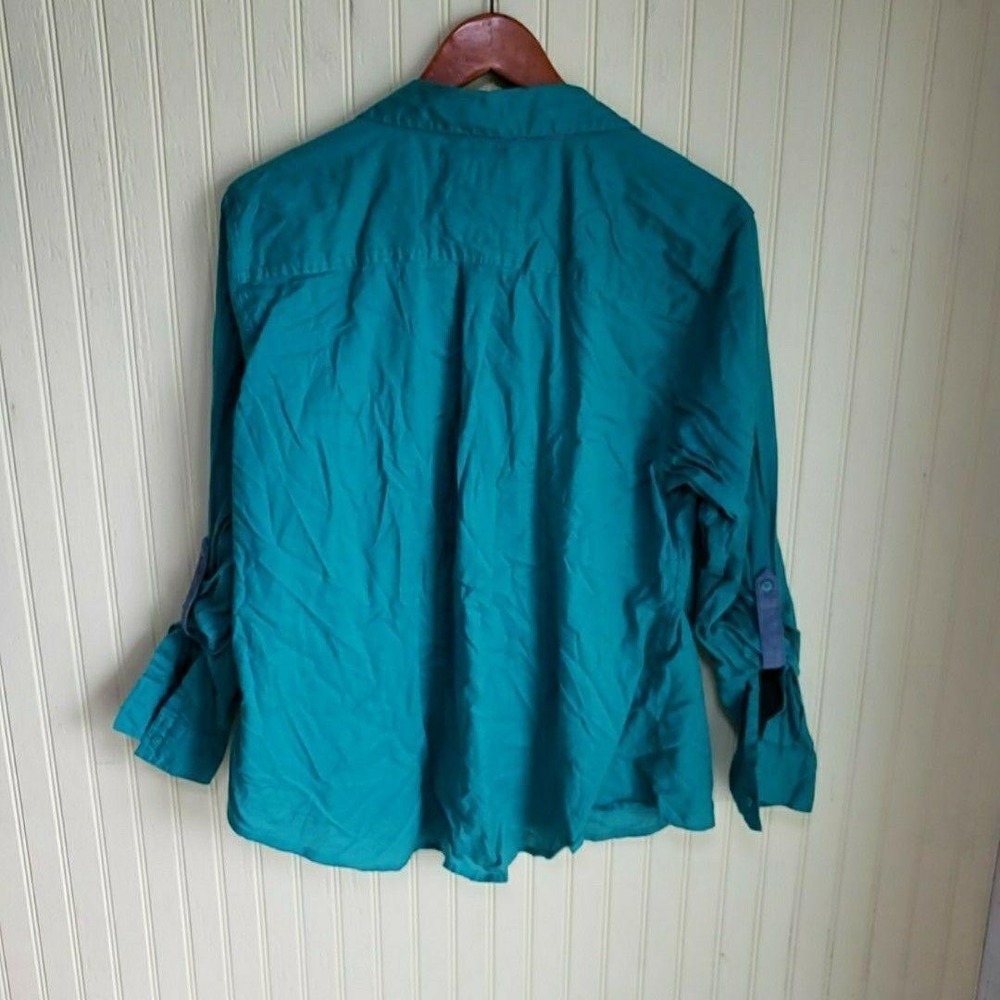 Style & Co Button Up Shirt Womens XL Green Collared Roll Tab Sleeve Top - Picture 3 of 9